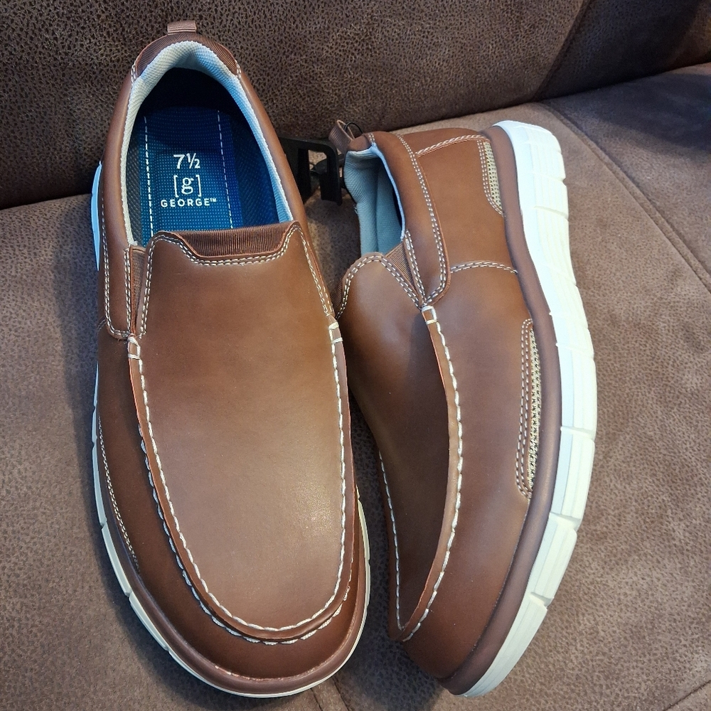 George Men's Brown Casual Slip-On Shoes Size 7 1/2